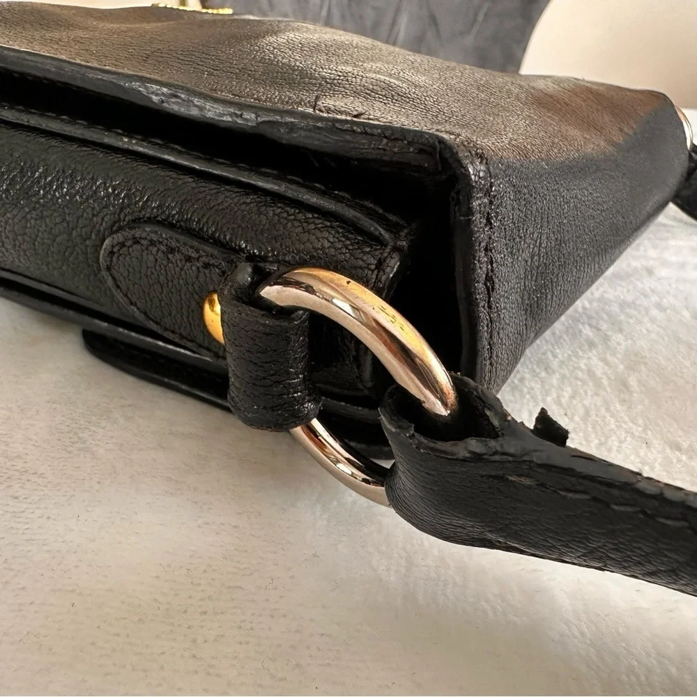 Miu Miu Black Leather Crossbody Bag with Gold Logo